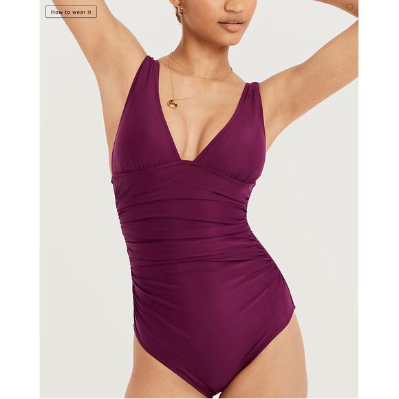 NWT J. Crew Ruched V-Neck One-Piece Swimsuit in Iris Purple Sz 2 - Picture 1 of 10